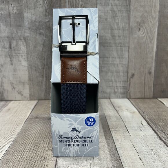 Tommy Bahama Men's Stretch Braided Reversible Belt Size Large XL Khaki Navy - Picture 3 of 10